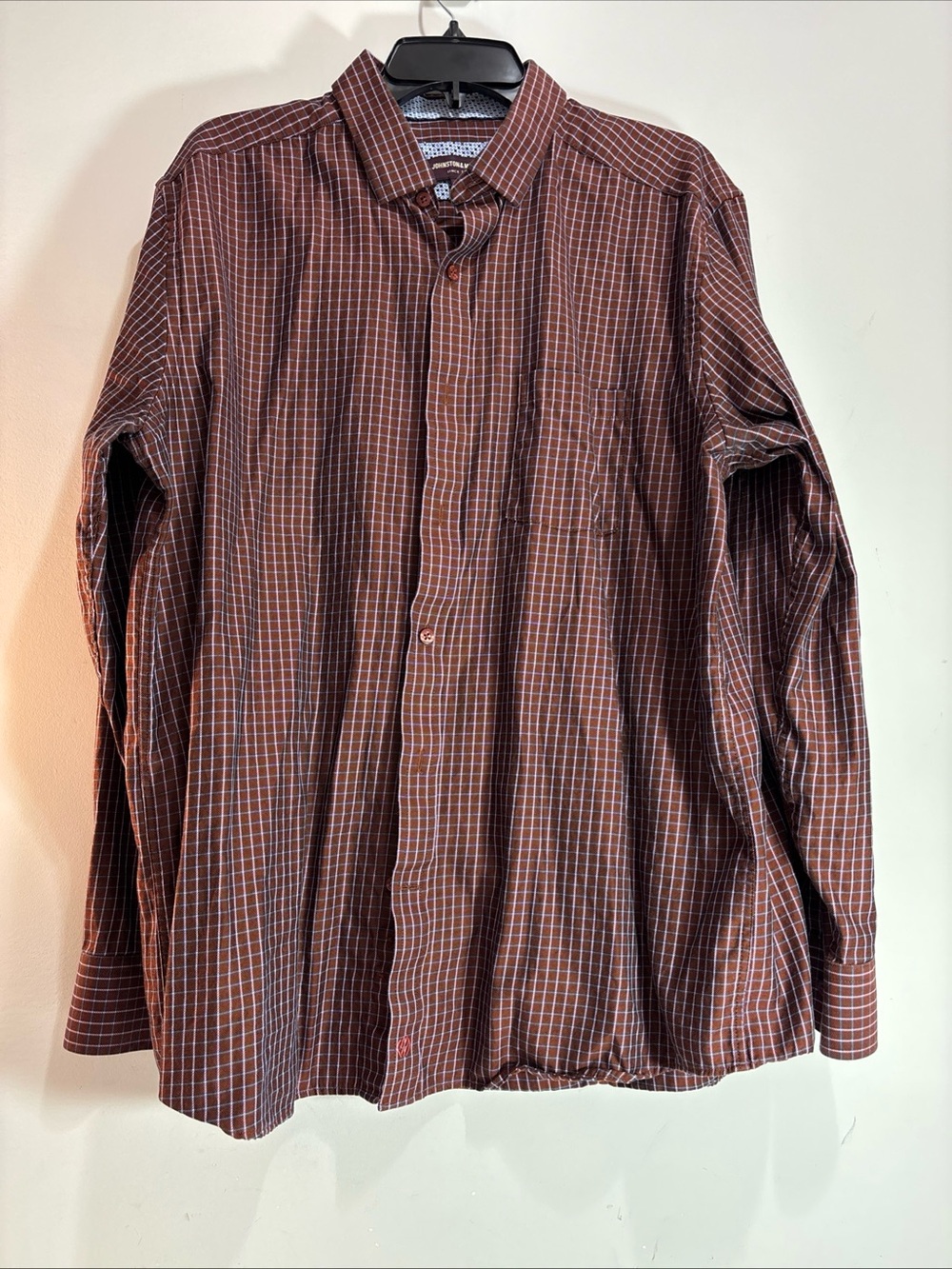 Johnston & Murphy Men's Long-Sleeve Checked Shirt in Burgundy. 1288